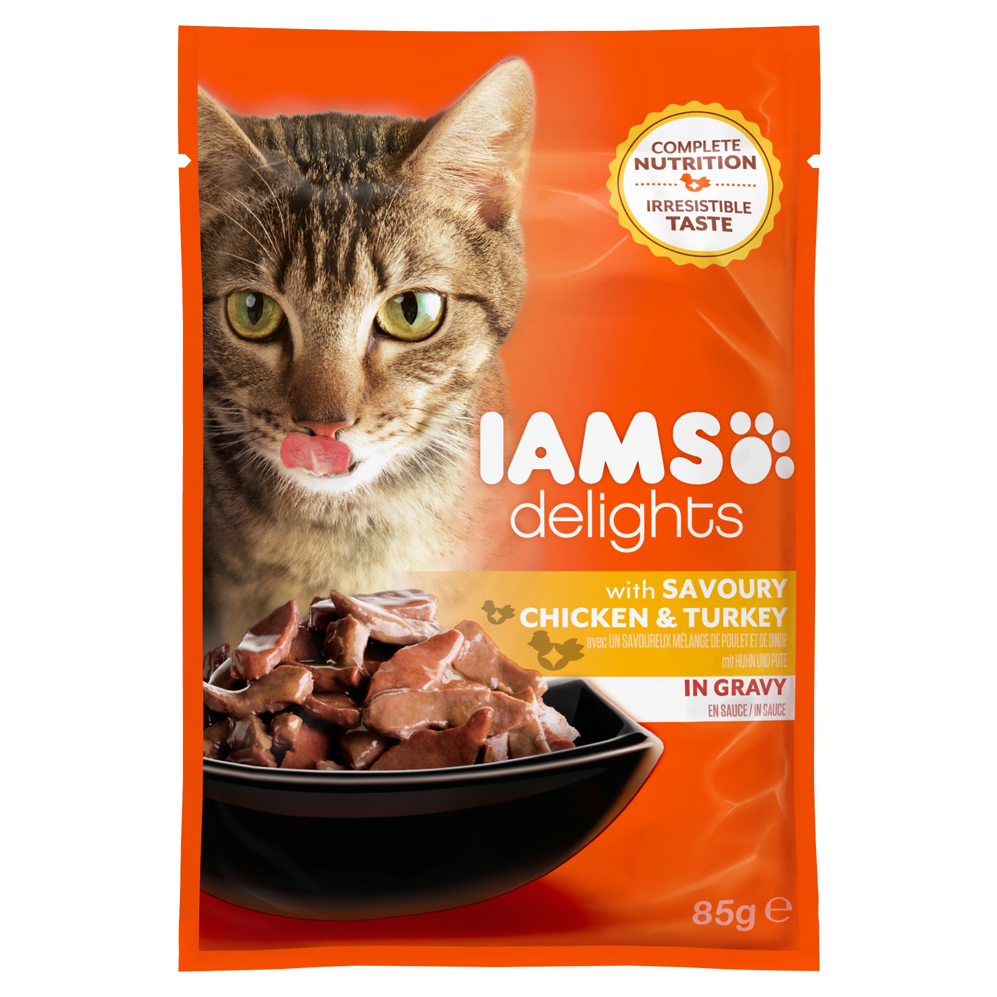 Levně 17X Iams , Delights, Mokré krmivo pro kočky , kuřecí a krůta v omáčce, 85 g
