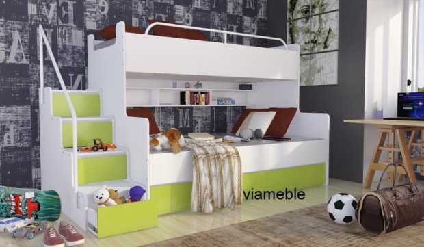 ŁÓŻKO PIĘTROWE 3 OSOBOWE DLA DZIECI Z MATERACAMI SZUFLADAMI I BARIERKAMI Marka Remax