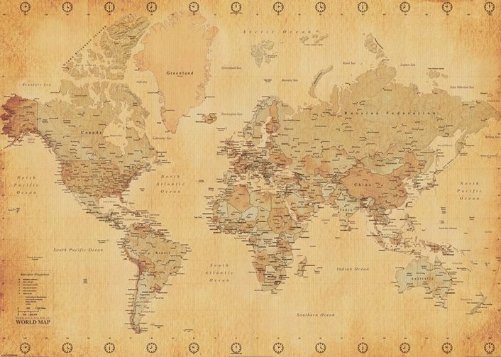 Mapa sveta Vintage mapa sveta - plagát 140x100 cm