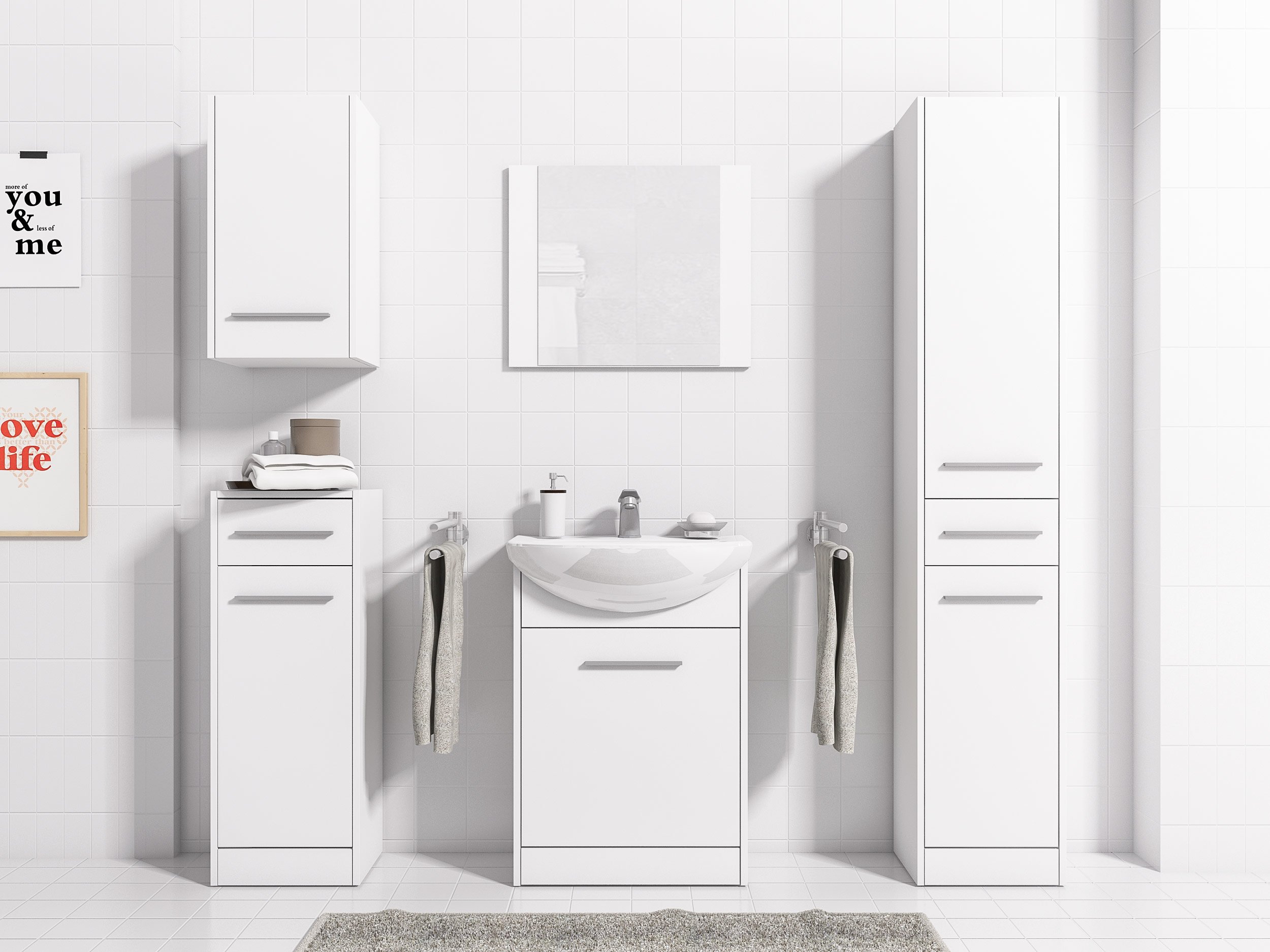 Мебель для ванной комнаты на белом фоне