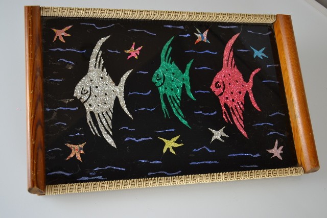 DUŻA TACA RYBY SZKLANY WKŁAD LATA 60 - NIEMCY