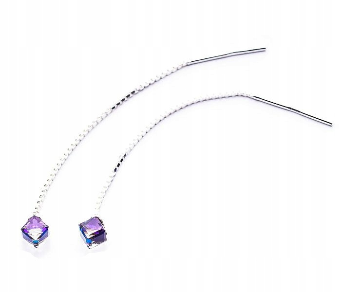 

Srebrne długie Kolczyki z kr. Swarovski Cube 4 Hel