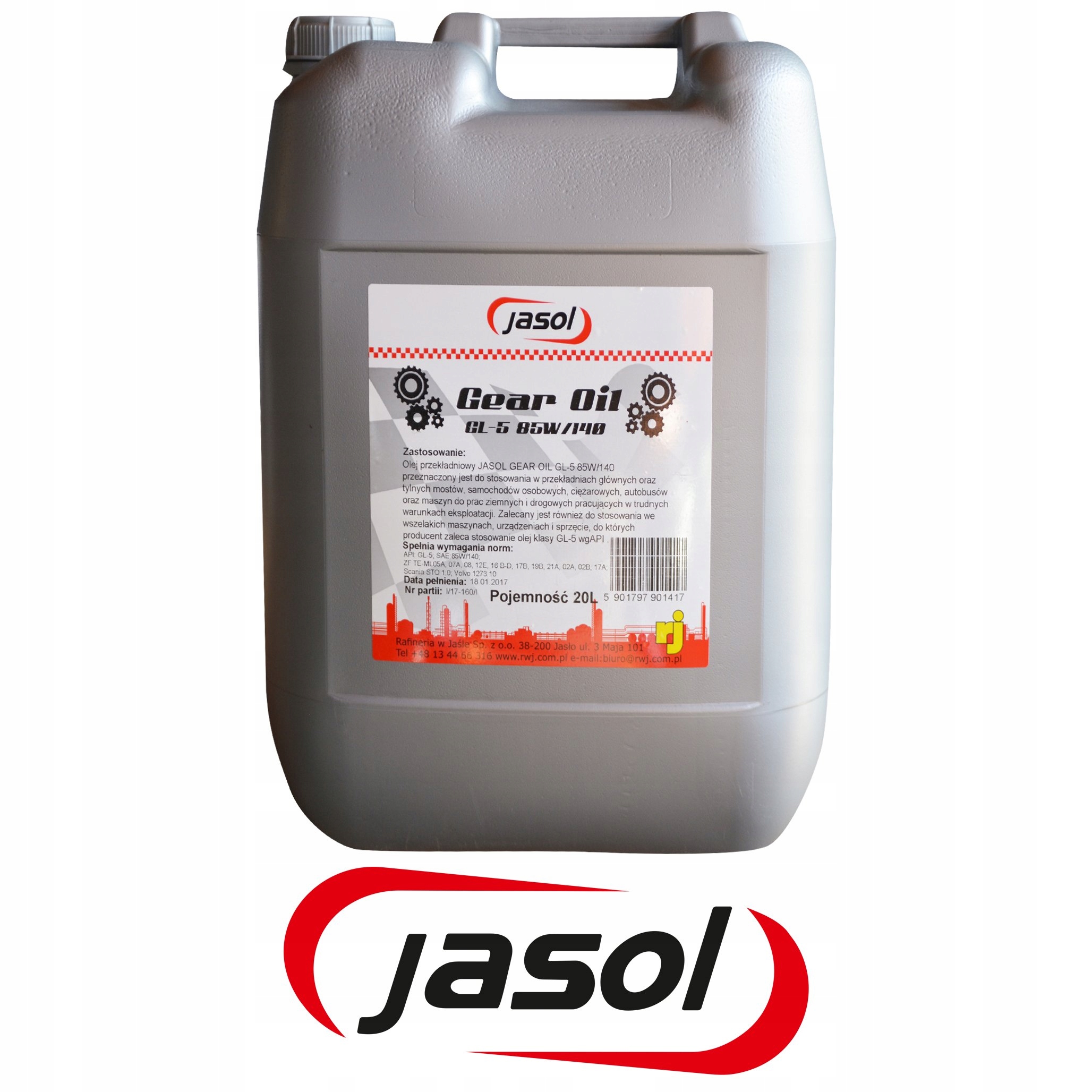 OLEJ PRZEKŁADNIOWY JASOL GL-5 85W140 - - 20 Litrów Producent Jasol