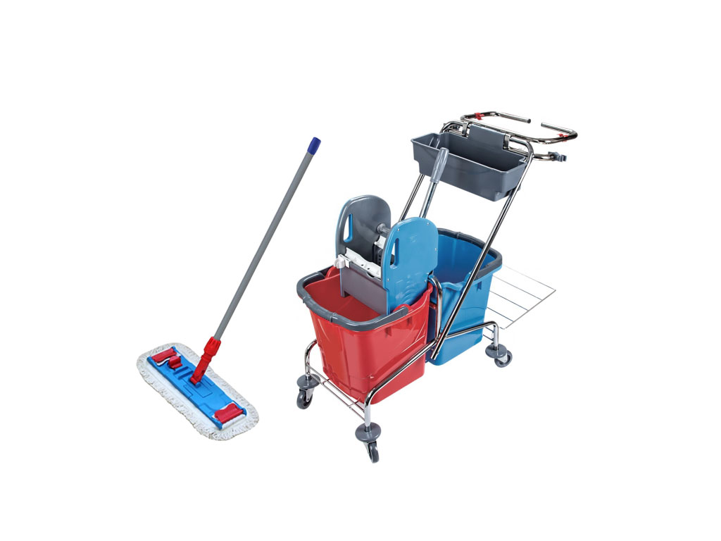 

Wózek Do Sprzątania 2x17l koszyk metalowy + Mop