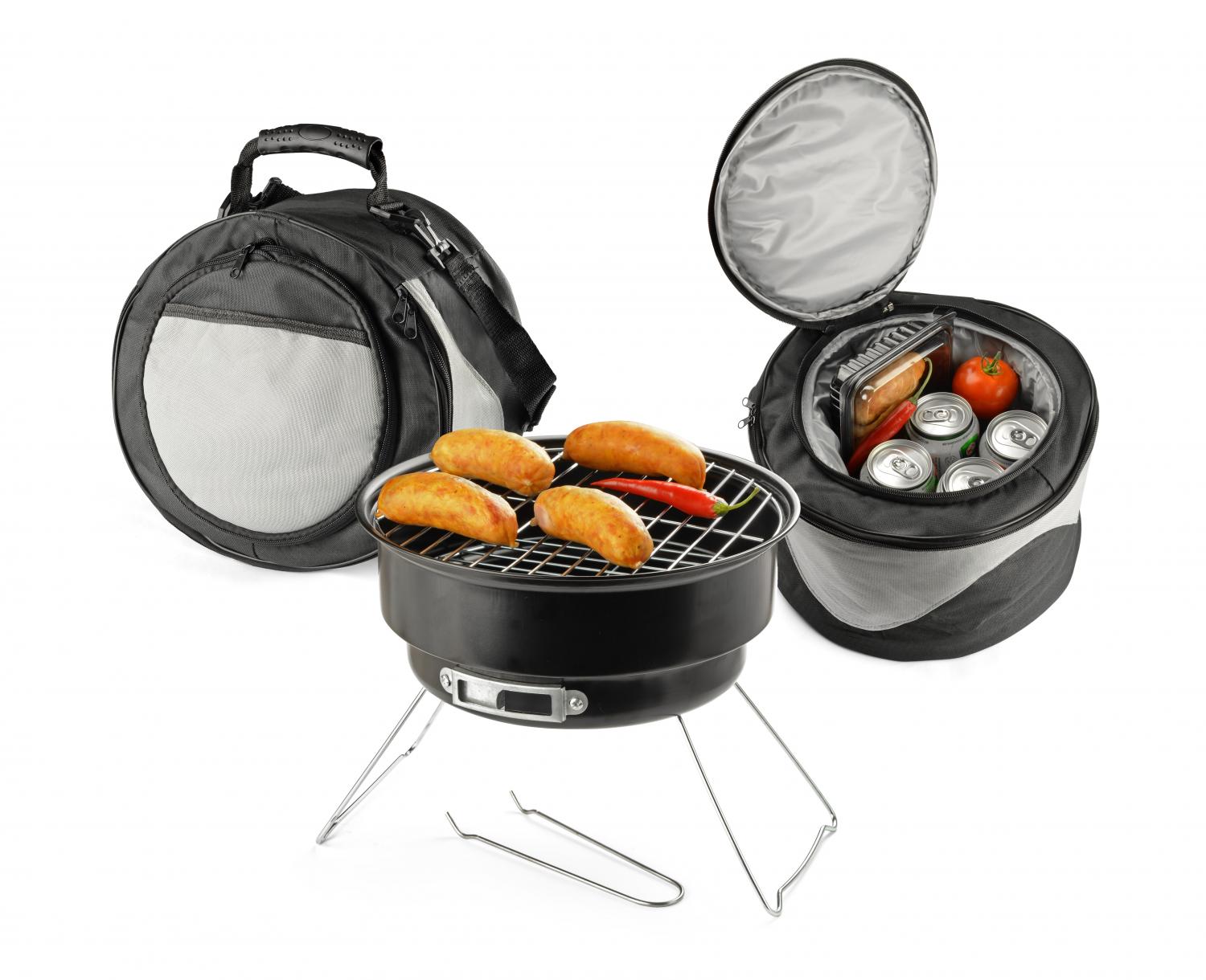 Grill turystyczny przenośny torba termiczna 2W1 zgrabny zestaw składany