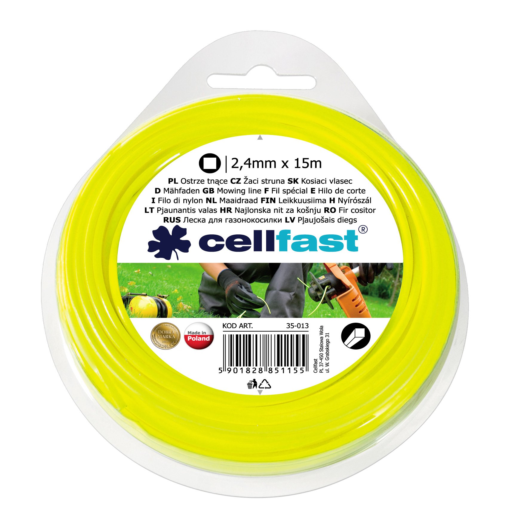

Cellfast Żyłka kosy podkaszarki kwadrat 2,4mm 15m