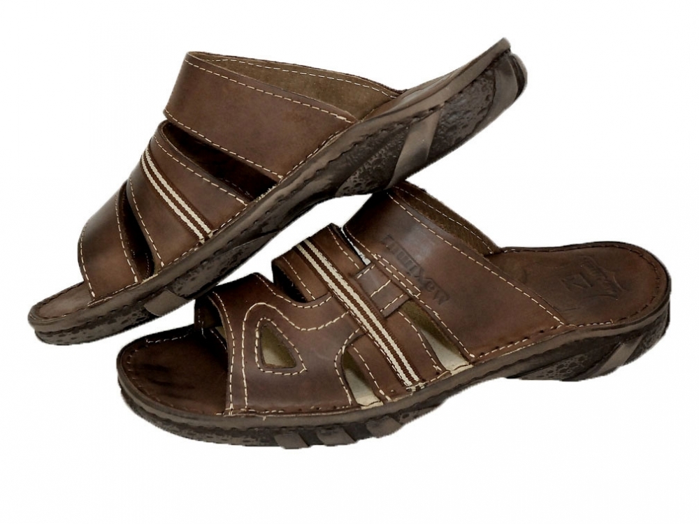 SKÓRZANE KLAPKI MĘSKIE SKÓRA POLSKI 019 BRĄZ *40 Marka inna