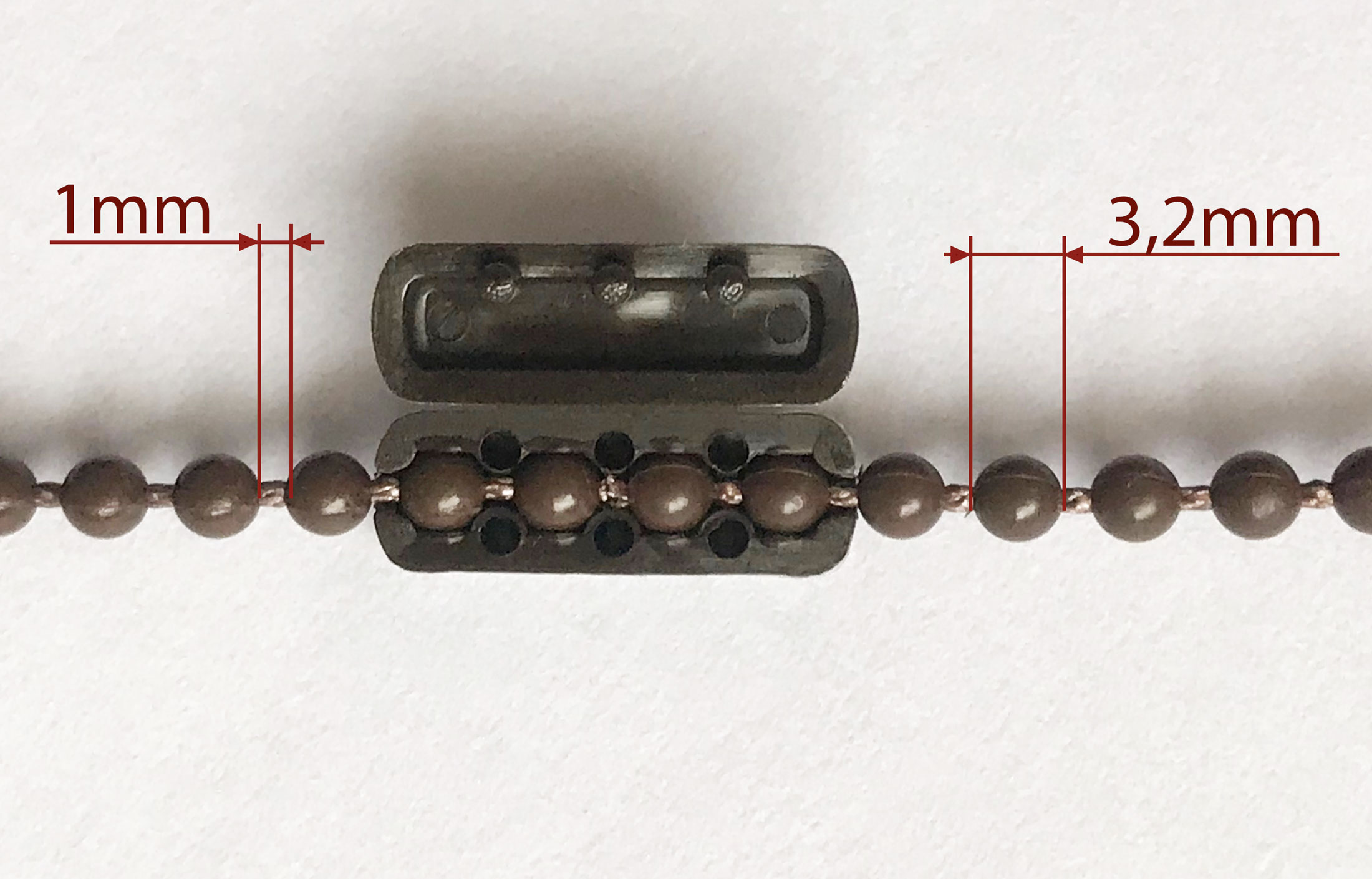 Łącznik łańcuszka rolet kulki 3,2mm ciemny brązowy Rodzaj łącznik łańcuszka