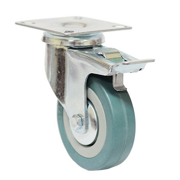 KOŁO OBROTOWE Z HAMULCEM FI 100 GUMOWE SZARE WÓZEK