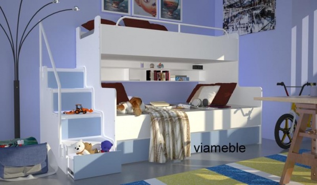 TURKUSOWE DUŻE ŁÓŻKO JIM 3 PIĘTROWE Z SZUFLADAMI Powierzchnia spania – szerokość (cm) 111-120 cm