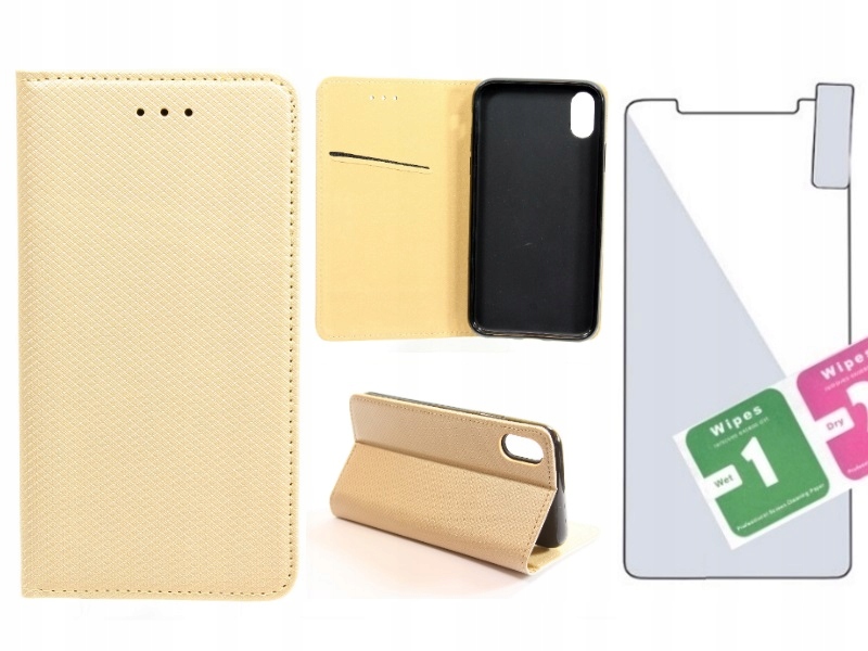 

Etui Smart Magnet + Szkło Apple iPhone X|Xs gold