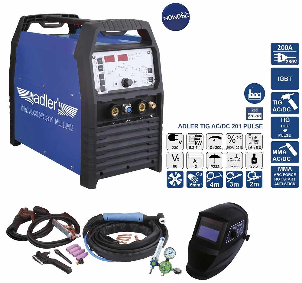 SPAWARKA INWERTOROWA MMA TIG AC/DC 201PULSE 200A Kod producenta AC/DC 201PULSE