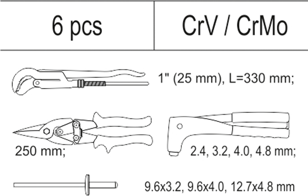 WKLAD DO SZUFLADY KLUCZ DO RUR NITOWNICA DO BLACHY Accessories Included Yes