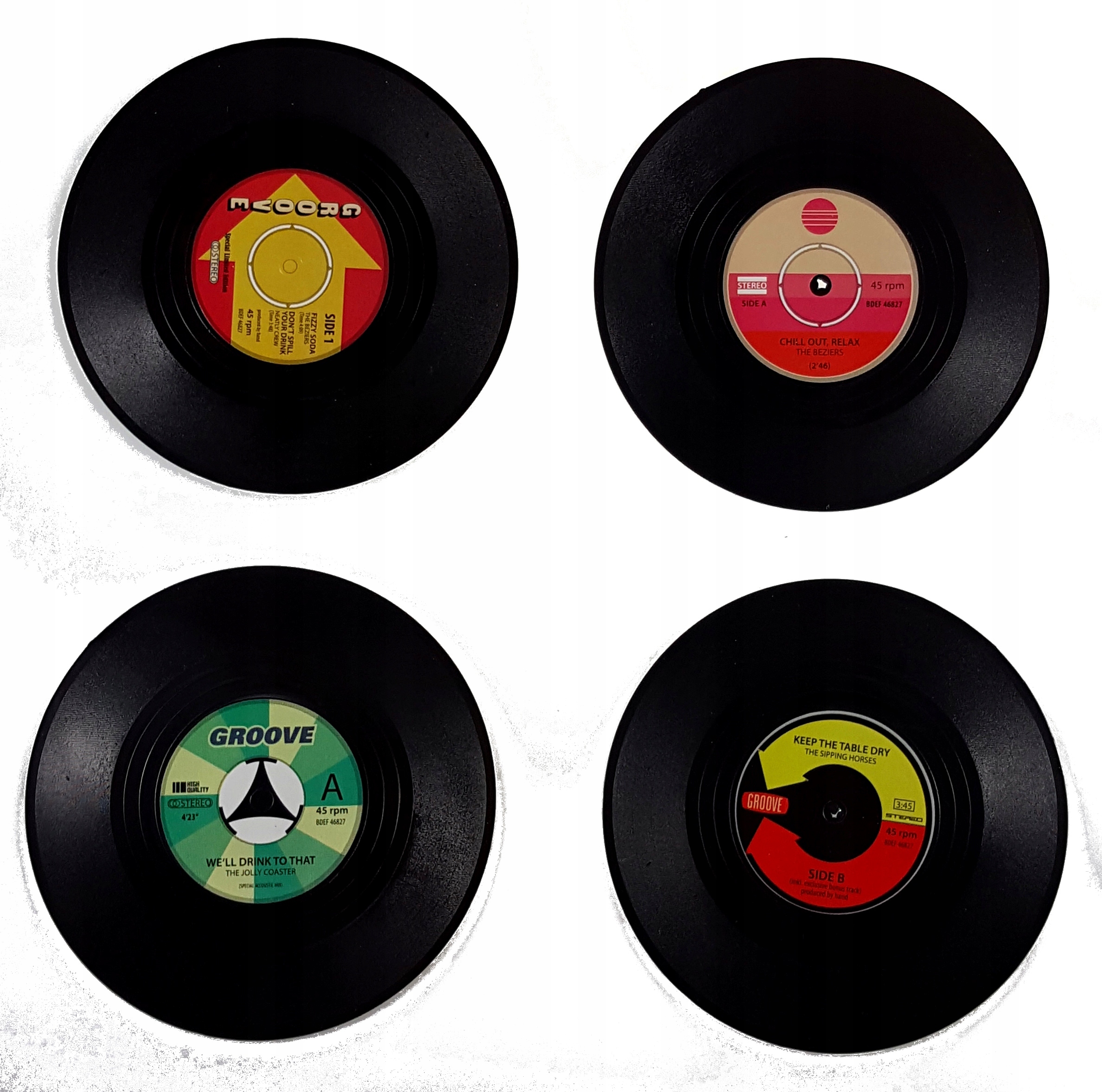 PODKŁADKI POD SZKLANKI PŁYTY WINYLOWE 4szt/kpl n Kształt okrągły