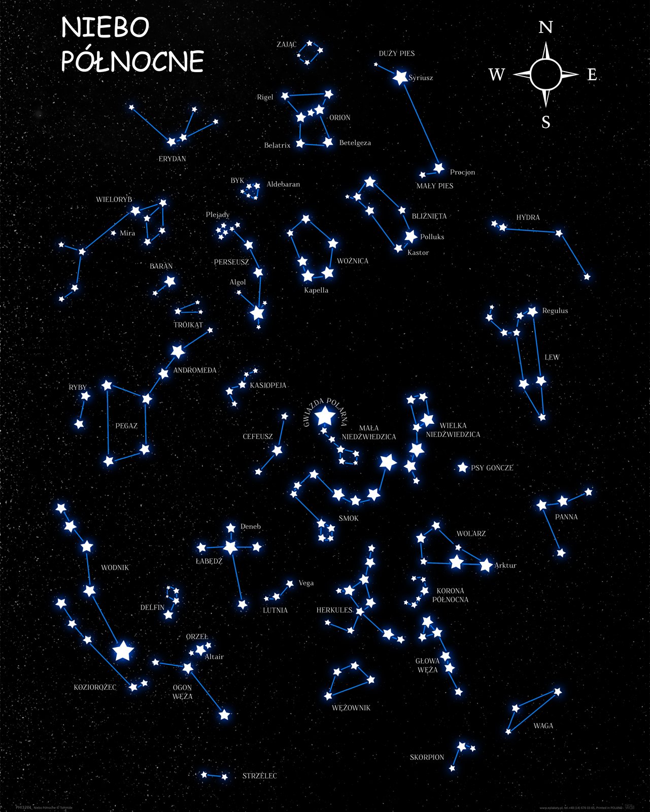 North Sky Star Constellation - plagát 40x50cm