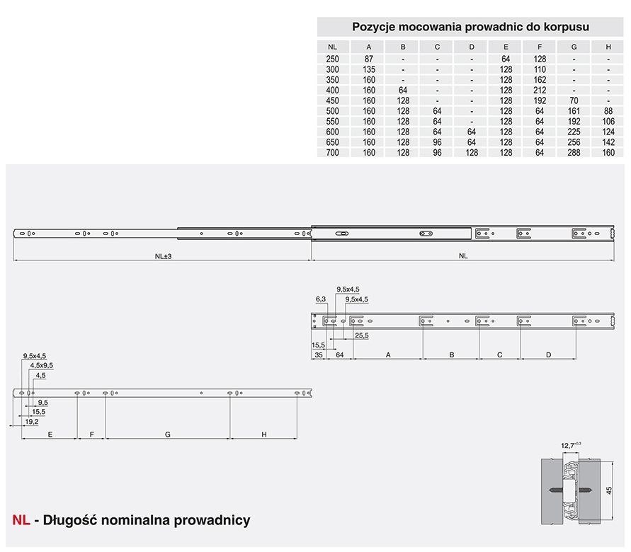 REJS Prowadnica kulkowa L i P L-350 Kod producenta 02381