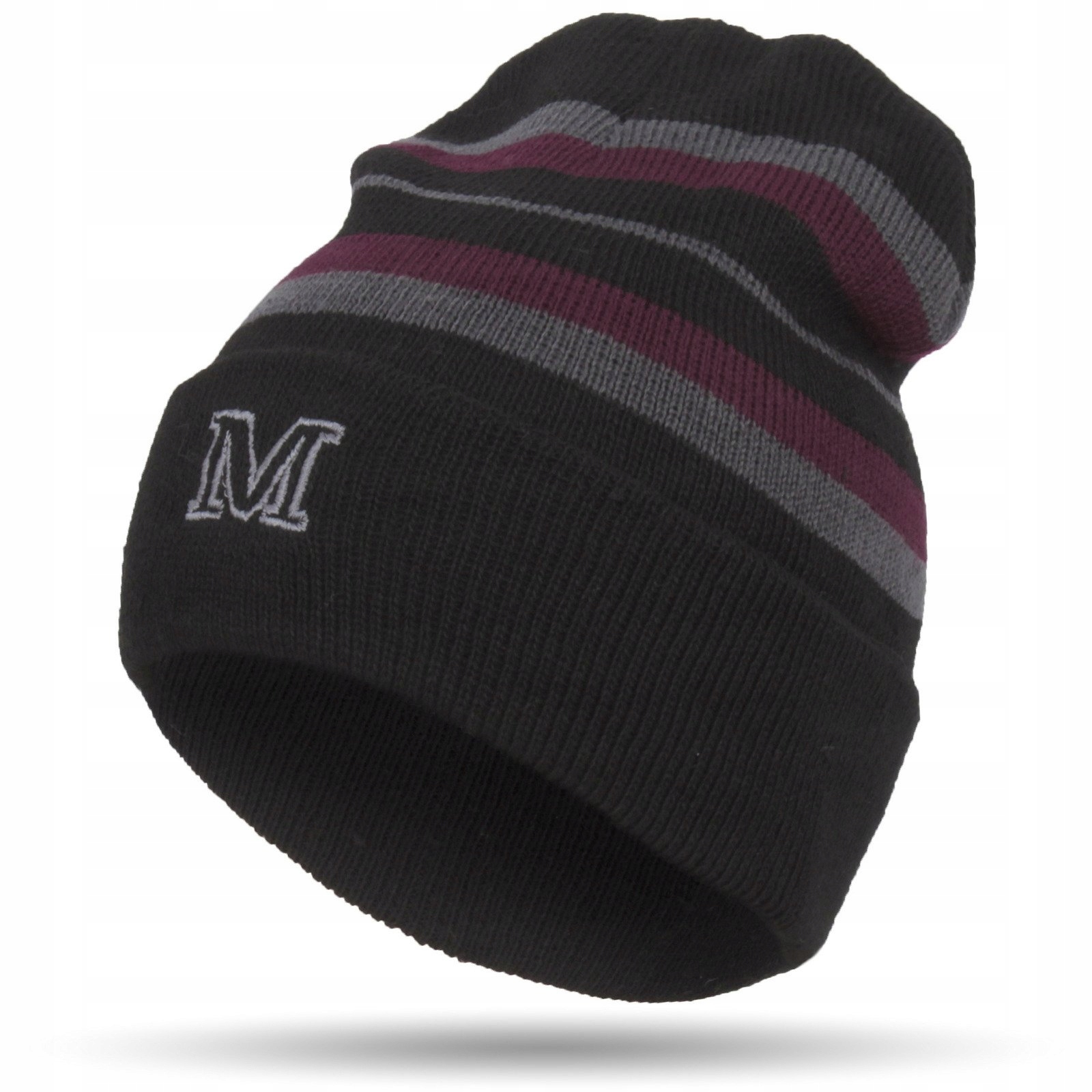 

W305B Beanie Zimowa Czapka W Pasy Z Dzianiny