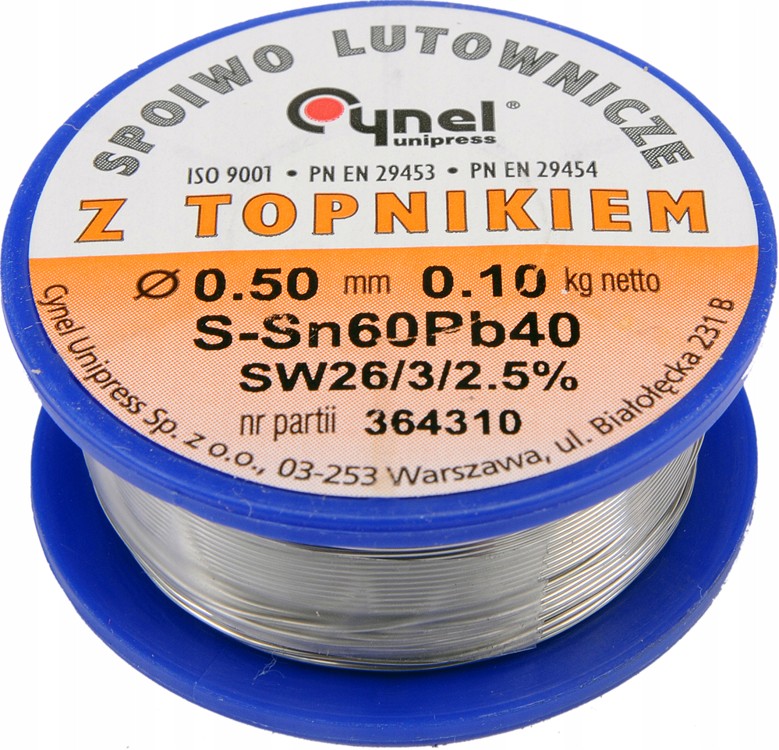 Spoiwo lutownicze sn60pb40 0,5/100 76800 CYNEL