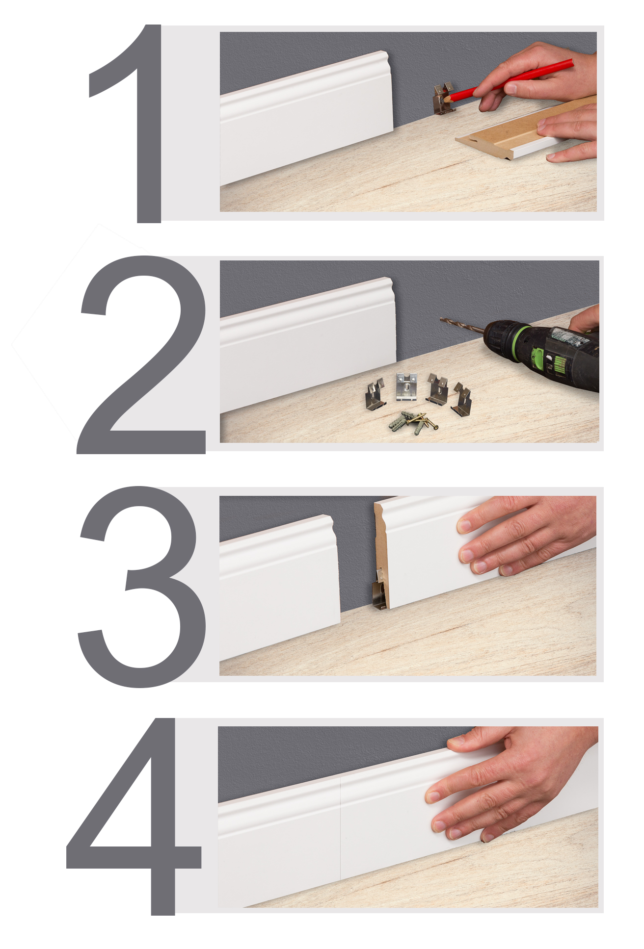 100x16 mm LISTWA PRZYPODŁOGOWA BIAŁA MDF DEKORACYJNA COKÓŁ PROMIEŃ R2 Szerokość 16 mm