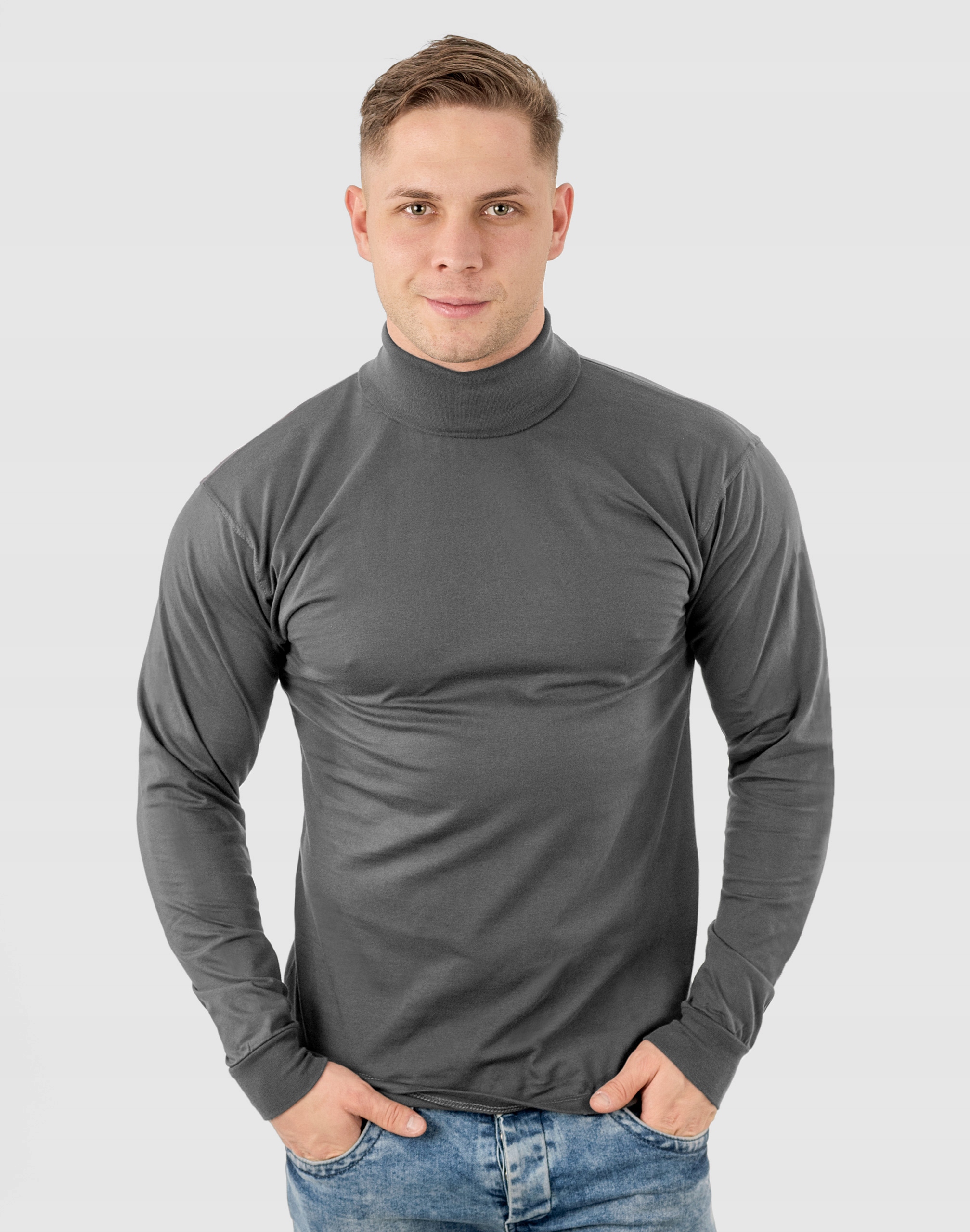 Elegancki Sweter Golf Męski Golfy WXM XXL stalowy Materiał dominujący bawełna