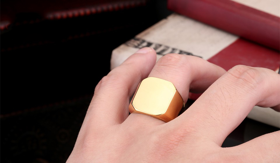 POLEROWANY POZŁACANY ZŁOTY SYGNET STAL 316L r.27 Kod producenta OS1170