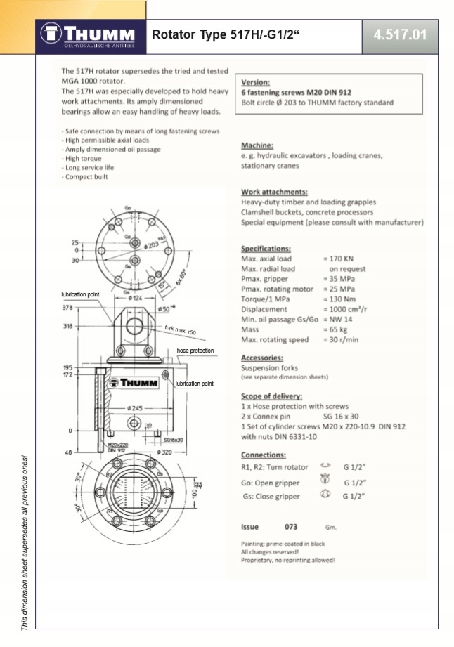 Rotator hydrauliczny Thumm 517 H-G1/2, 17 Ton Producent części inny