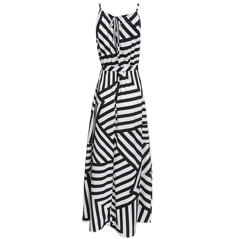 DŁUGA MODNA KOBIECA SUKIENKA MAXI W PASKI GRECKA DEKOLT RAMIĄCZKA WIĄZANA Długość maxi