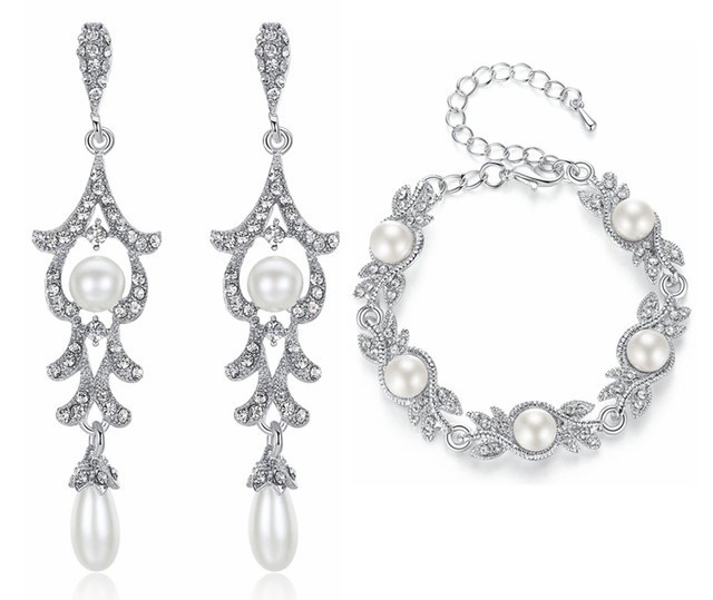 KOLCZYKI SREBRNE Z CYRKONIAMI i PERŁAMI, PIĘKNE Materiał Posrebrzany