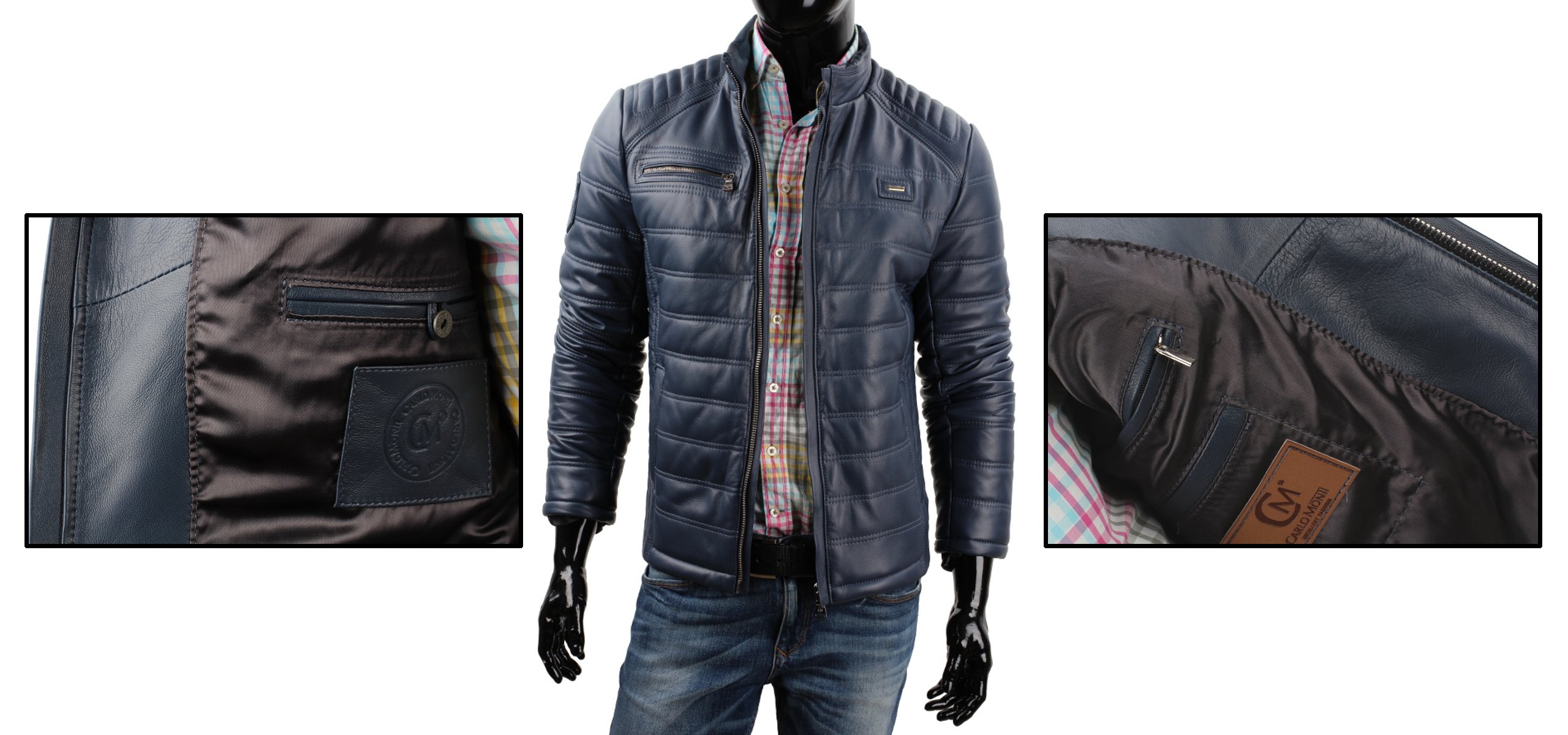 Kurtka Skórzana Pikowana Męska DORJAN LUI074 3XL Odcień granatowy