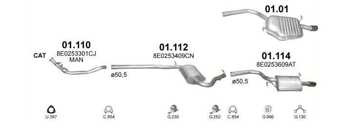 TŁUMIK ŚRODKOWY AUDI A4 01.112 Producent części Inny