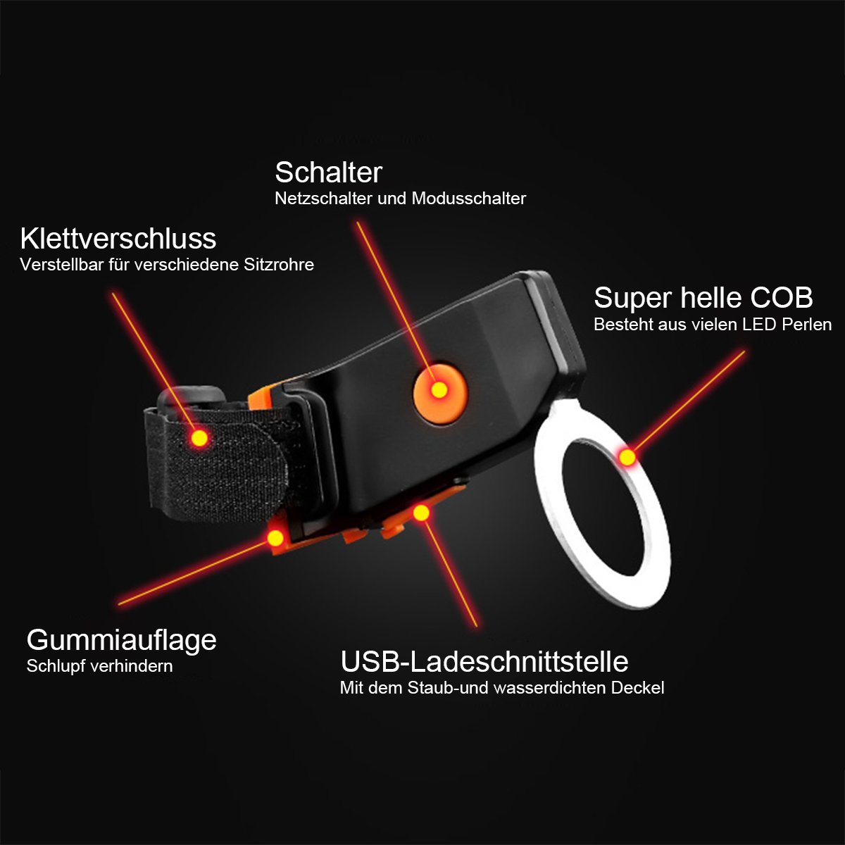 TYLNA LAMPKA ROWEROWA LED COB ŁADOWANA USB OUTERDO Marka Inna marka