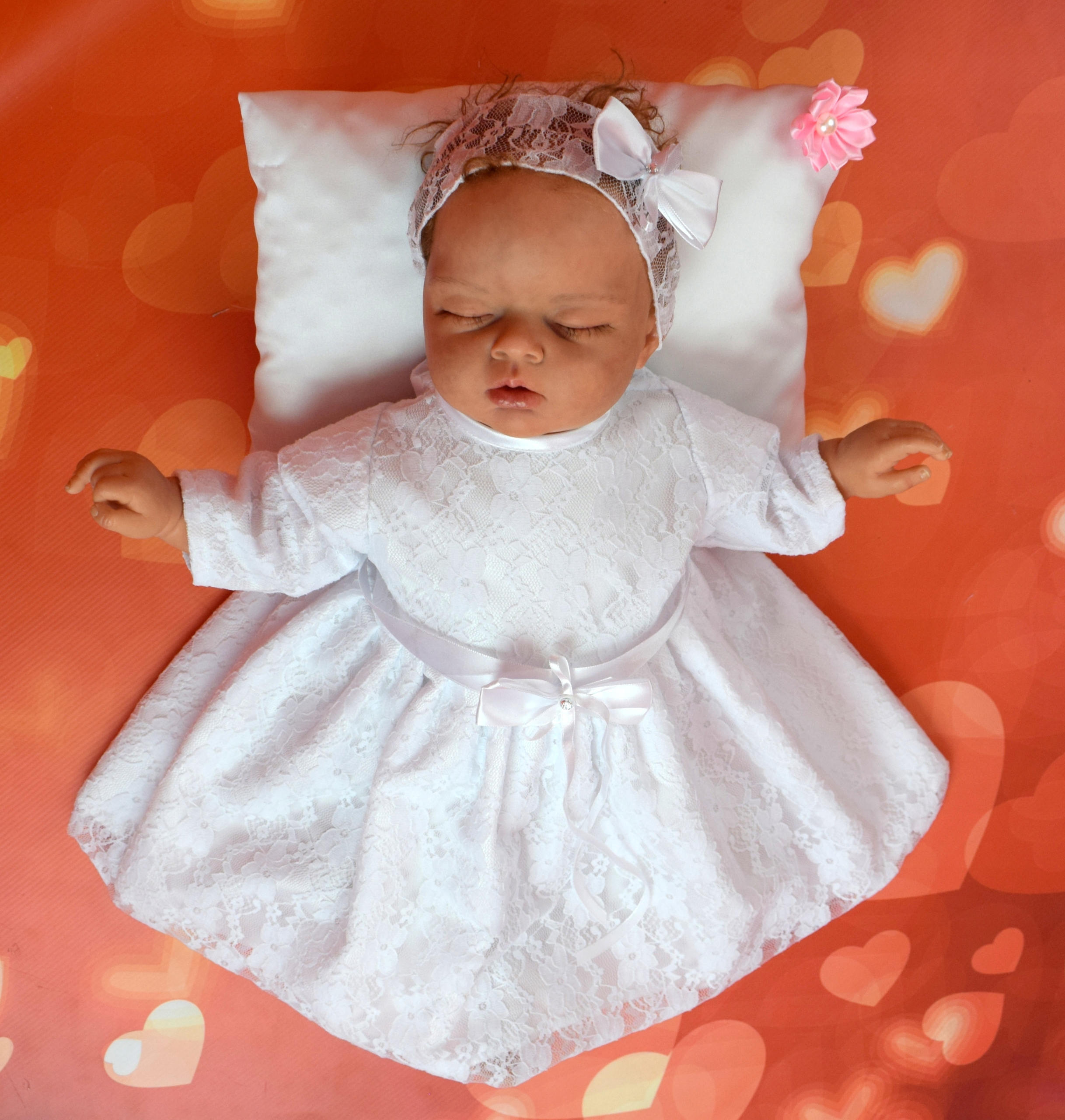 ZOSIA Koronkowa SUKIENKA i OPASKA do CHRZTU 56-62 Długość sukienki 40 cm