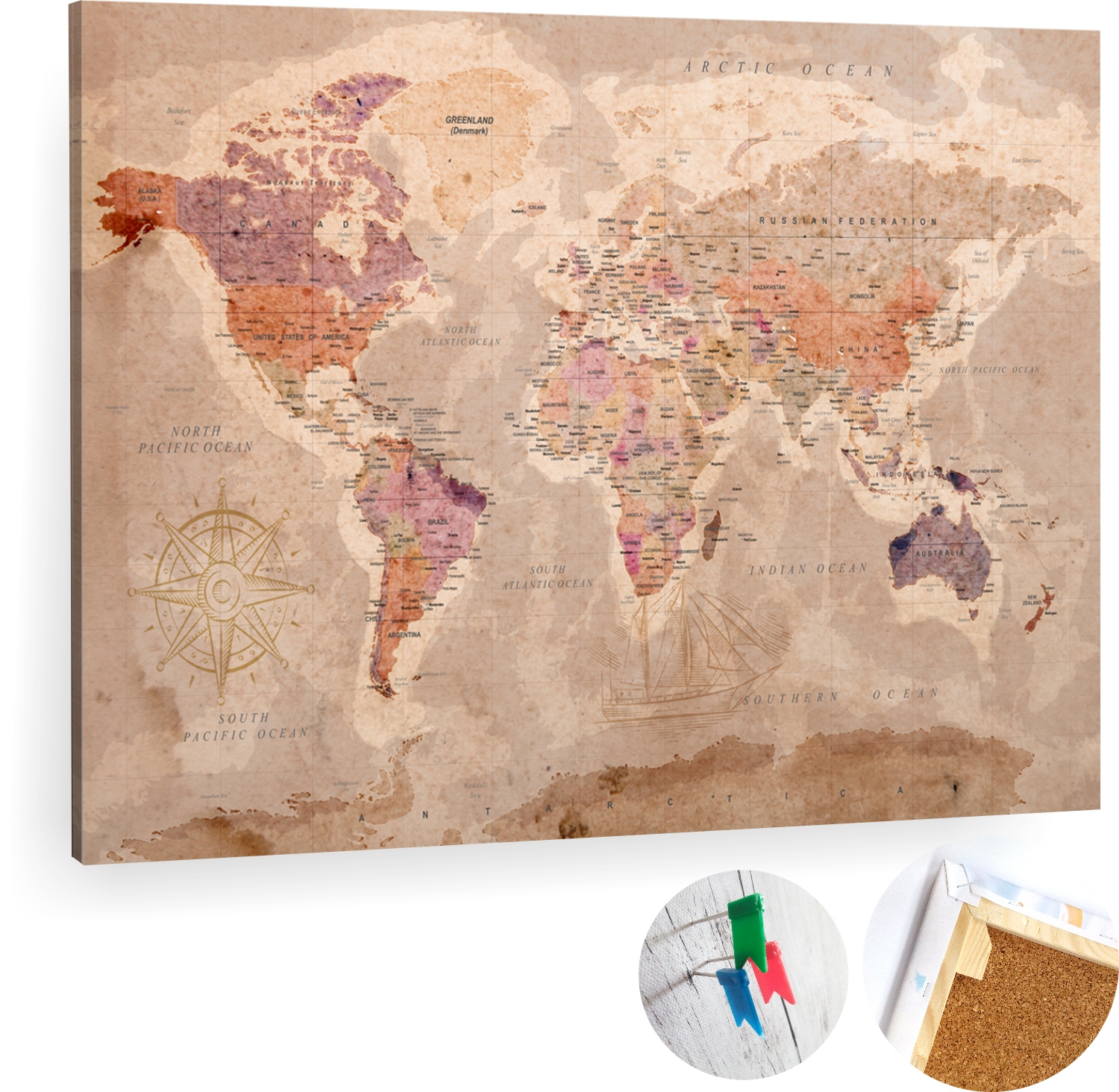 Tablica korkowa Obraz Mapa świata europy 90x60cm (5903148671475) • Cena ...