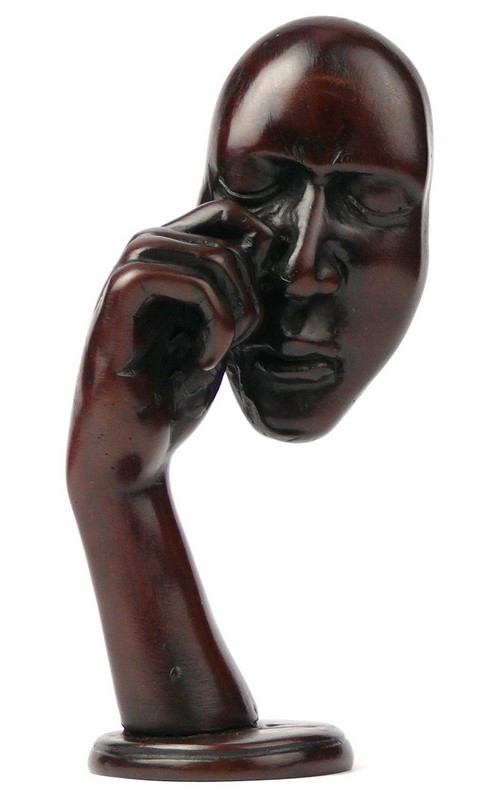 FIGURKA RZEŹBA MASKA TEATRALNA ** NA PREZENT Kolor odcienie brązu i beżu