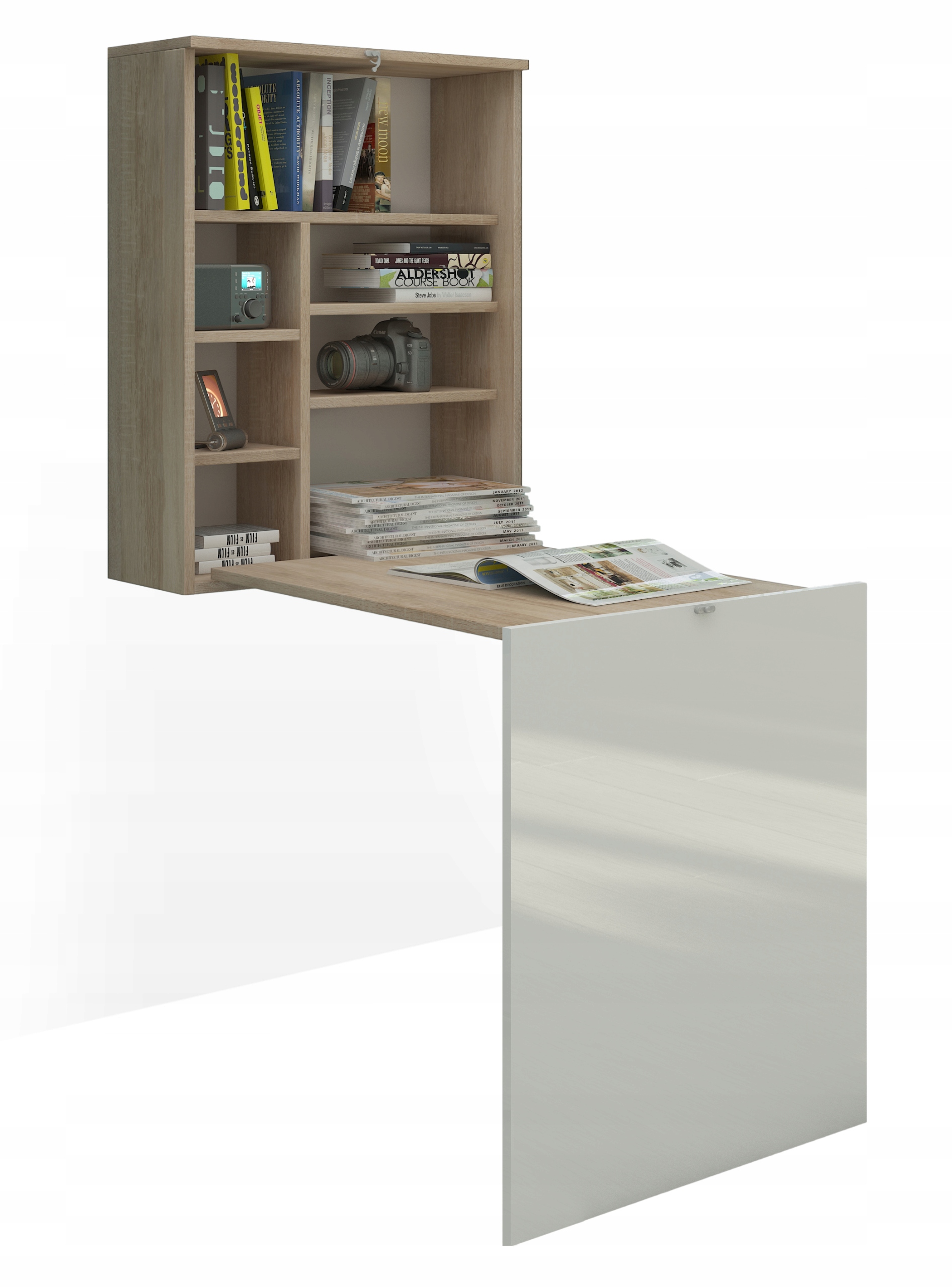 Rozkladací závesný stôl dub sonoma/biely lesk