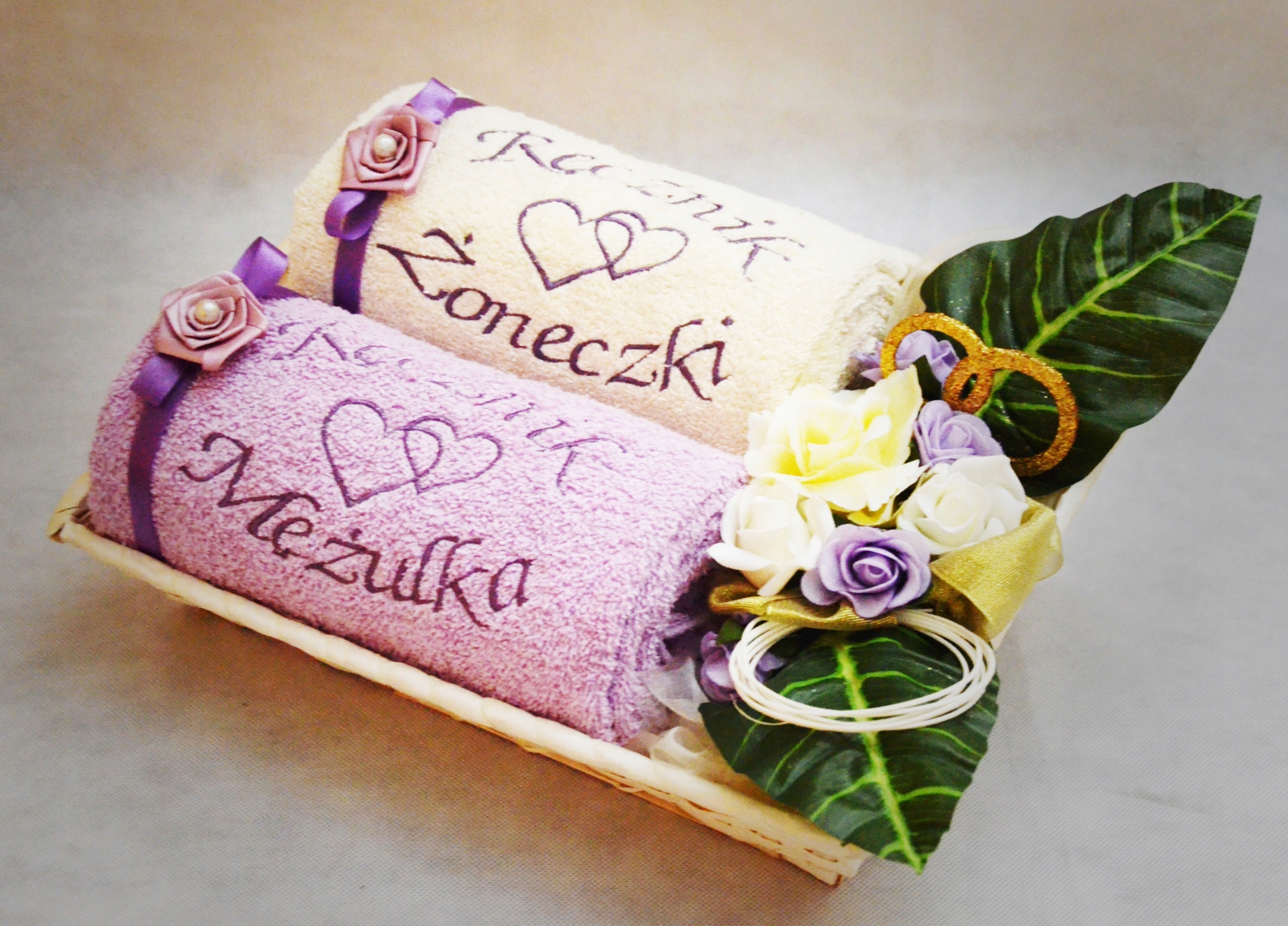 Prezent na 25 50 Rocznicę Ślubu Ręczniki z Haftem Kolor kremowy