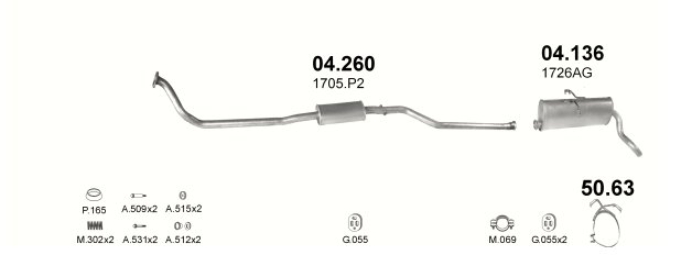 TŁUMIK ŚRODKOWY CITROEN BERLINGO PARTNER 04.260 Producent części Polmostrów