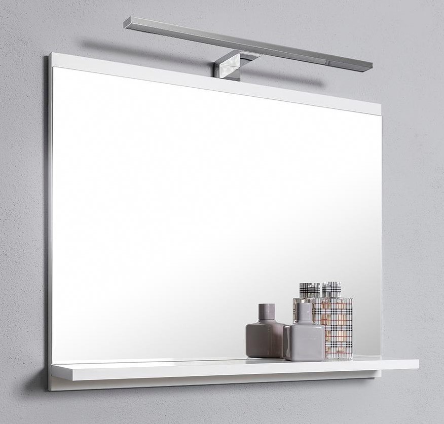 Biele zrkadlo, polica svietidlo nástenné svietidlo LED kúpeľňa