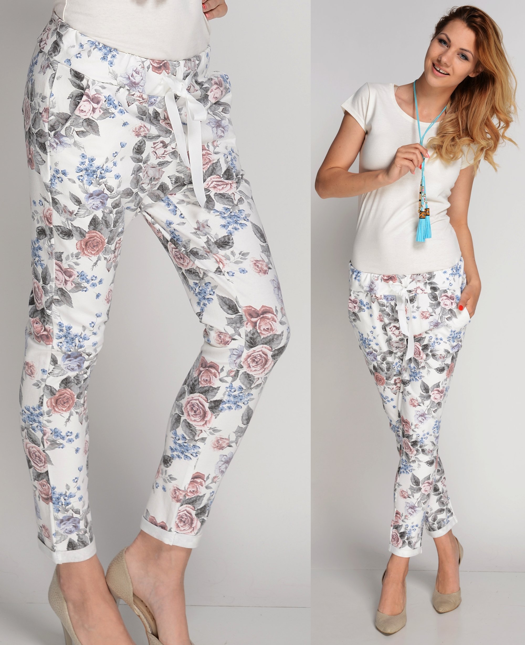 Włoskie spodnie dresowe BAGGY PRINT UNI Kolor biały