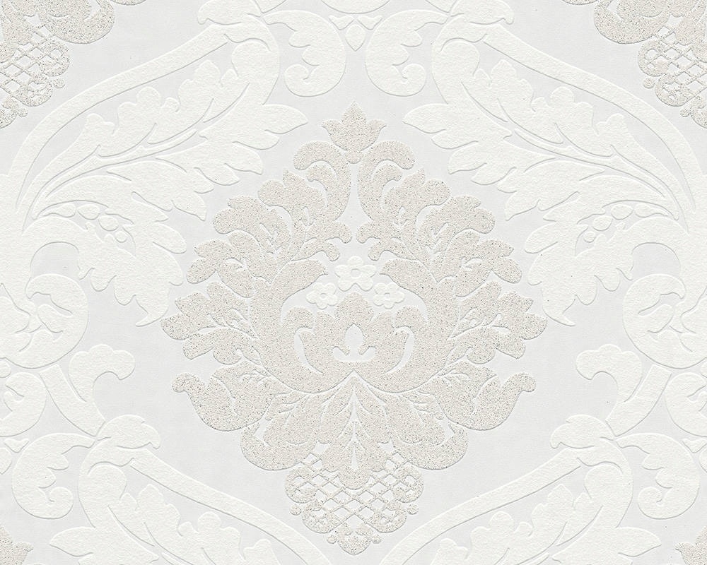 

Tapeta Z Brokatem Biała Ornament Glamour