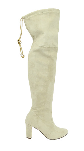 Exkluzivní 414 Béžové Lycra Kozačky Nad Kolena vel. 36