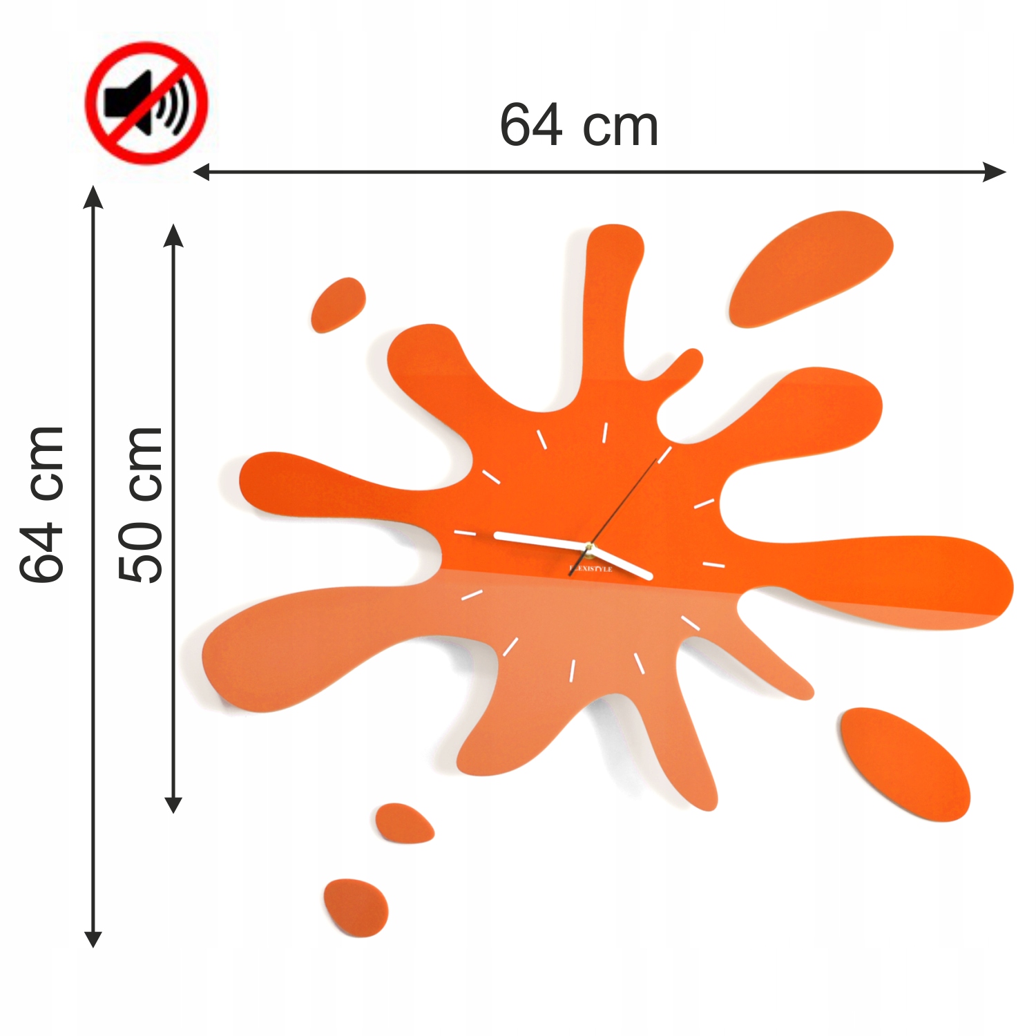 Wielki zegar ścienny nowoczesny KLEKS pomarańczowy Typ ścienny