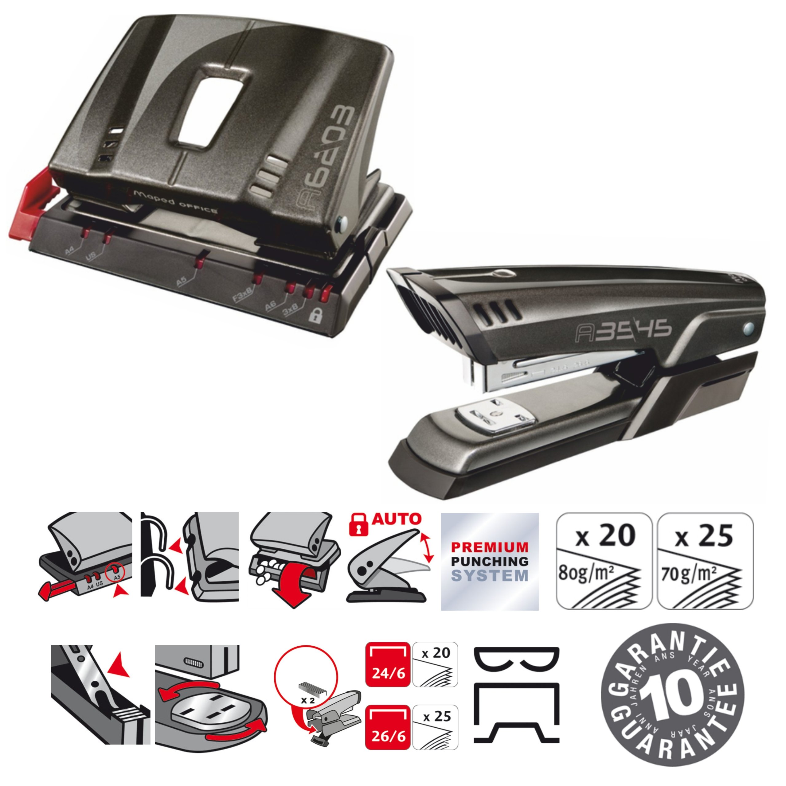 ZESTAW dziurkacz + zszywacz do 25k Maped Advenced METALOWY biurowy czarny Kod producenta FR89801101