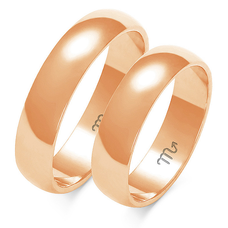 Zlaté Snubní Prsteny 14K Půlkulaté Čočka A-103C