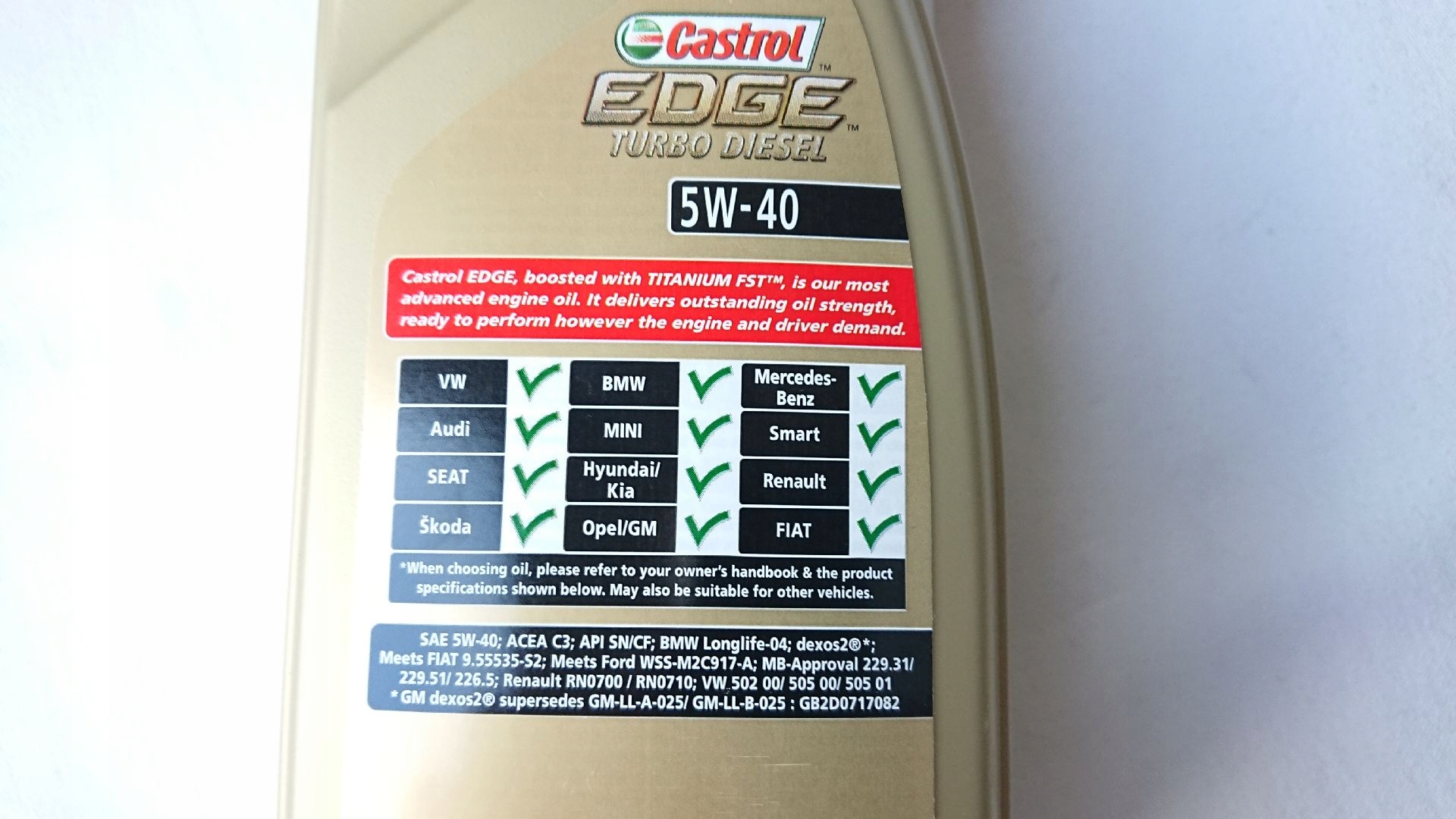 OLEJ CASTROL EDGE TURBO DIESEL 5W40 6L SYNTETYK Producent Castrol