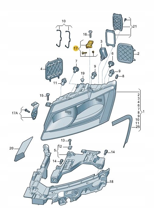 ZESTAW NAPRAWCZY REFLEKTORA USZY AUDI Q5 8R0 PRAWY Part number 8R1998122
