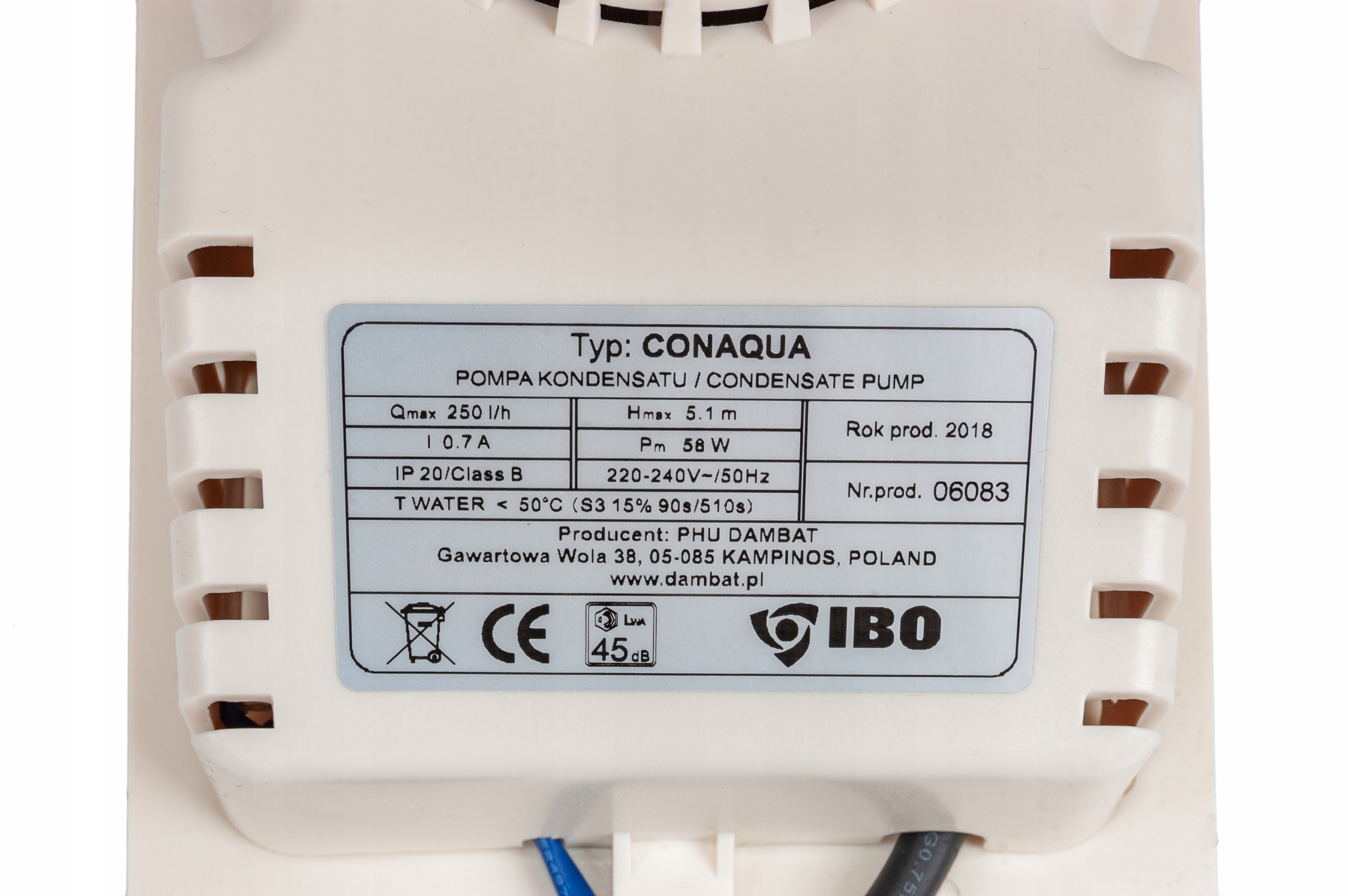 POMPA KONDENSATU DO SKROPLIN CONIBO IBO + WĄŻ 6m Przyłącze wody (") 1