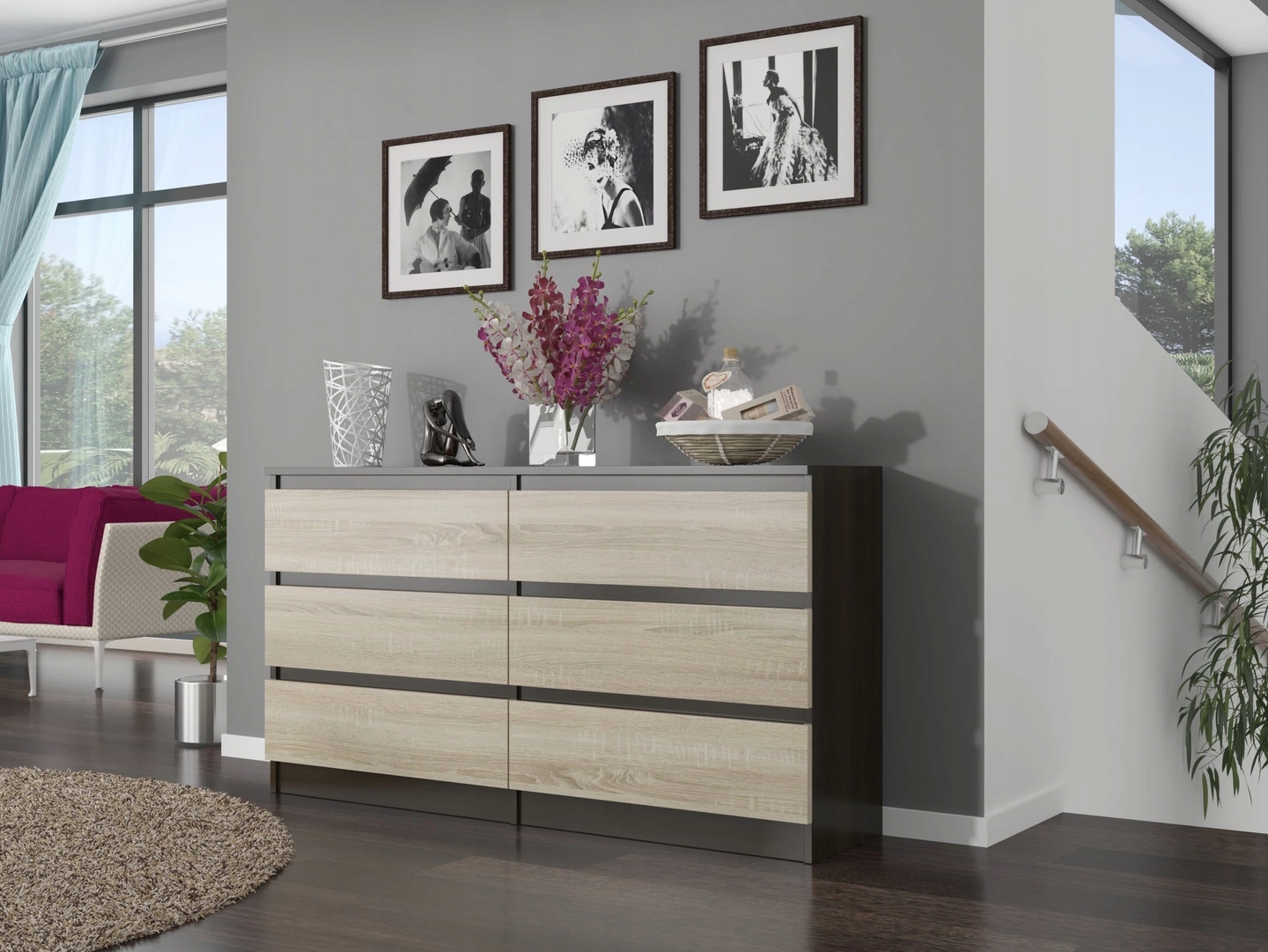 KOMODA 120CM SZAFKA 6 SZUFLAD WENGE MIX Sonoma PL Marka Mobene