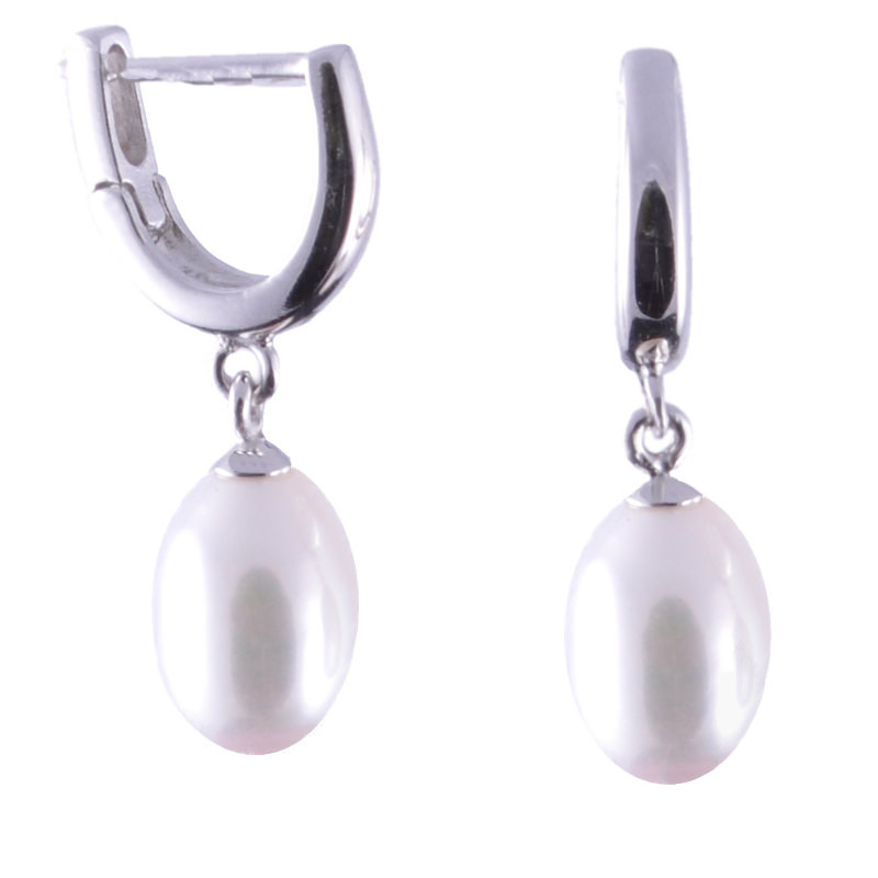 Lesklé Stříbrné Náušnice S Perlami