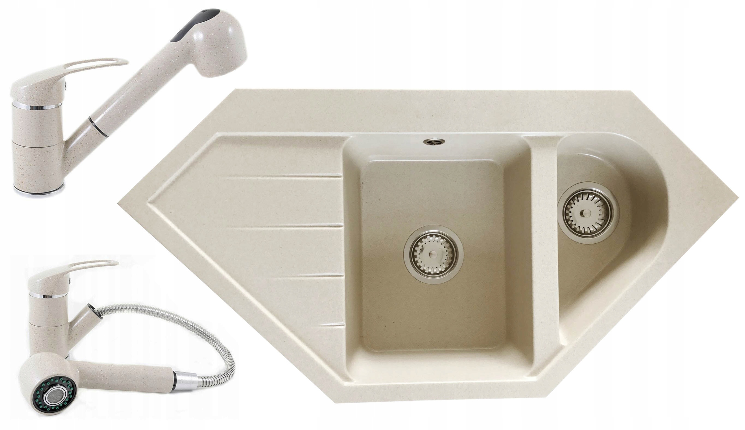 

Zlew Zlewozmywak Granitowy Narożny +bateria 6 Kol